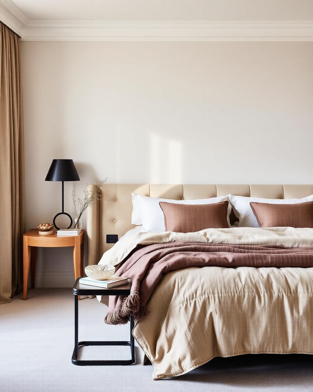 Living with linen, oak and travertine